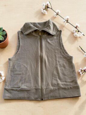 Christopher &‎ Banks Sleeveless Zip Up Knit Vest Beige Gold Zipper Womens P/L